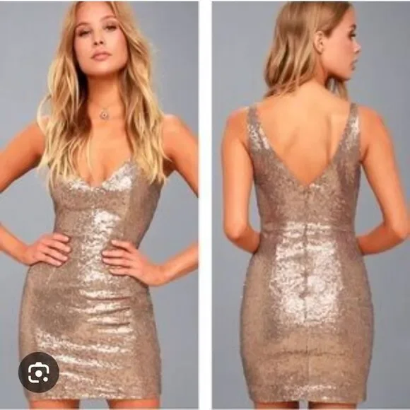 Lulu's Gold Sequin Mini Dress Size M - Picture 1 of 13